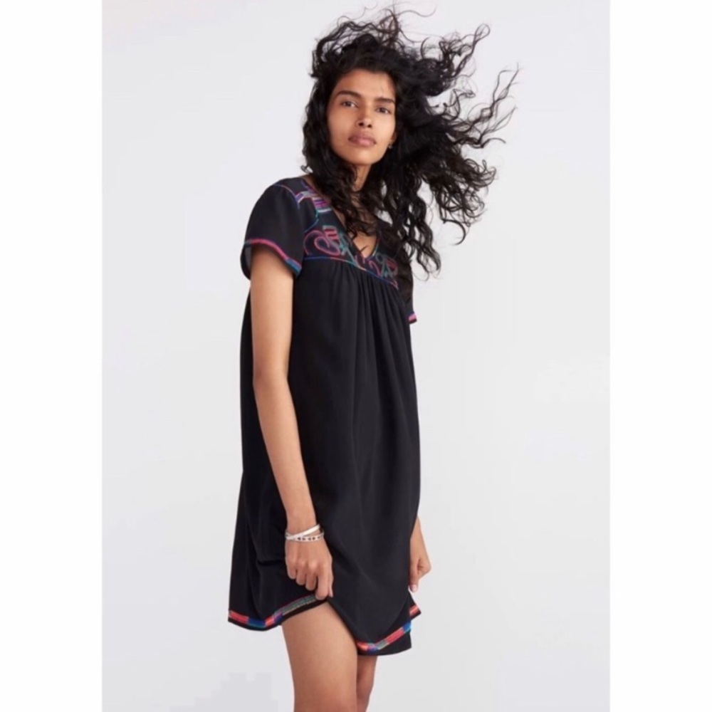 Madewell silk colorstitch embroidered dress